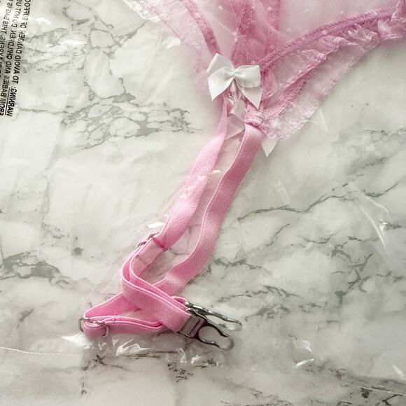 Scarlett Gasque Sheer Pink Polka Dot Suspender Garter Belt women’s size large - Picture 7 of 8